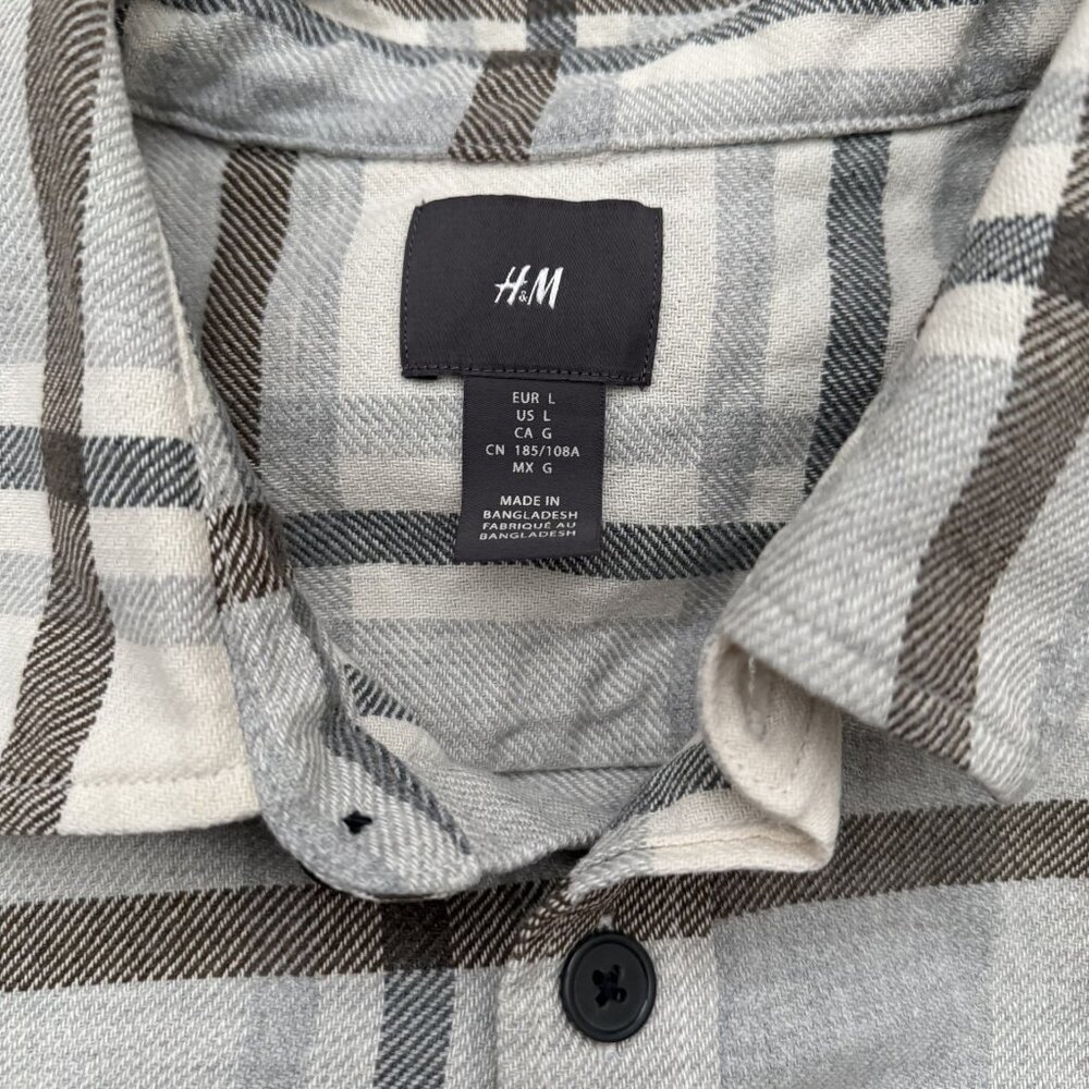 H&M Mens Plaid Heavyweight Flannel Long Sleeve Shirt - Picture 2 of 6